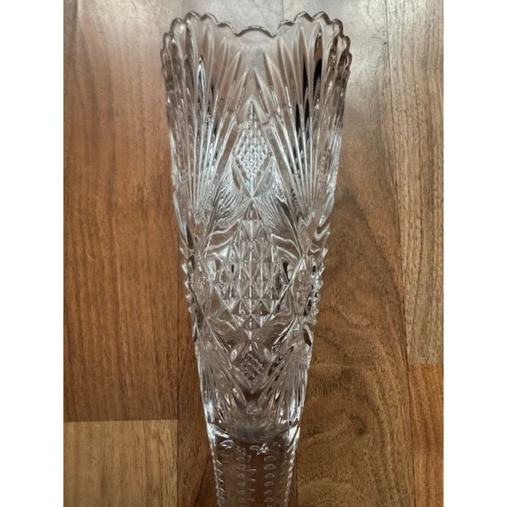 Antique McKee Crystal‎ Glass CHAMPION Clear Trumpet Flower Bud Vase 13